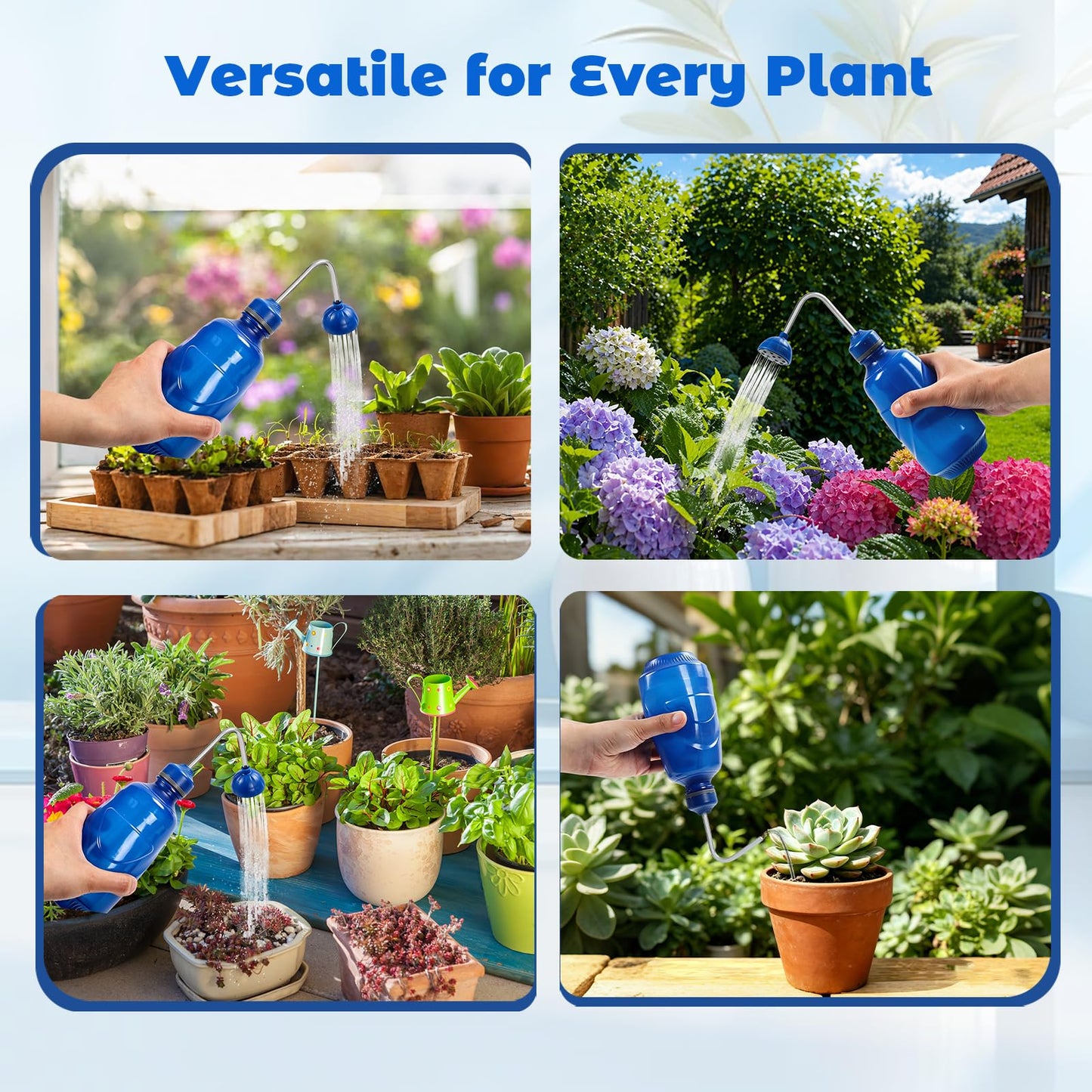 2 Pack Small Watering Can, 2 in 1 Spray Head Functionality, 450ML Squeeze Garden Plant Watering Can for Seedlings Indoor/Outdoor Plants(Blue)