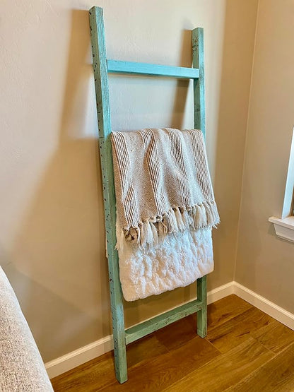 BARNWOODUSA Rustic Farmhouse Decorative Ladder - Our 6 ft Ladder can be Mounted Horizontally or Vertically and is Crafted from Upcycled Wood No Assembly Required Robins Egg Blue