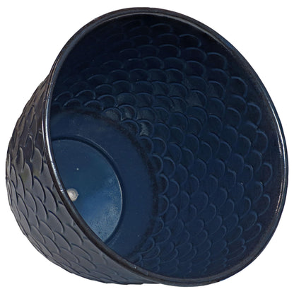 Sunnydaze Dinah 12.5" Metal Outdoor Plant Pot Set with Drainage Holes and Rubber Plugs - Navy Glaze - Set of 4