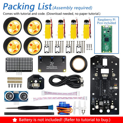 Freenove 4WD Car Kit for Raspberry Pi Pico (Included) (Compatible with Arduino IDE), Dot Matrix Expressions, Obstacle Avoidance, Line Tracking, Light Tracing, Colorful Light