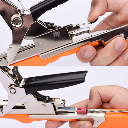 Yolando Plant Tying Machine Tape Tool for Tomatoes Peppers Grapes Cucumbers and Vining Vegetables Quickly and Easily Tie, Great for Gardeners Farmers, with Tapes, Spare Parts, Staples - Orange