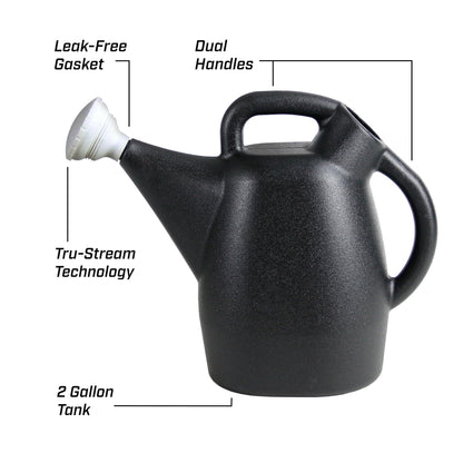 Chapin 47998 Watering Can, 2 Gallon, Indoor and Outdoor Plants, Lawn, Garden, Removable Nozzle, Drip-Free Sprinkler Head, Recycled Plastic, Black