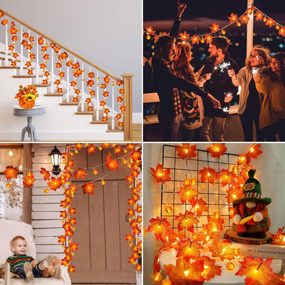 3 Pack & Timer - Fall Decor Fall Garland with Pumpkin Lights Fall Decorations for Home, 30Ft 60LED 3D Pumpkin Fall Lights Patented Enlarged Maples Leaves Battery Operated Halloween Thanksgiving Decor