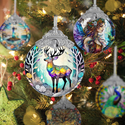 Jocidea Stained Glass Suncatcher, Deer Ornament for Christmas Tree, Holiday Home Decor and Gifts
