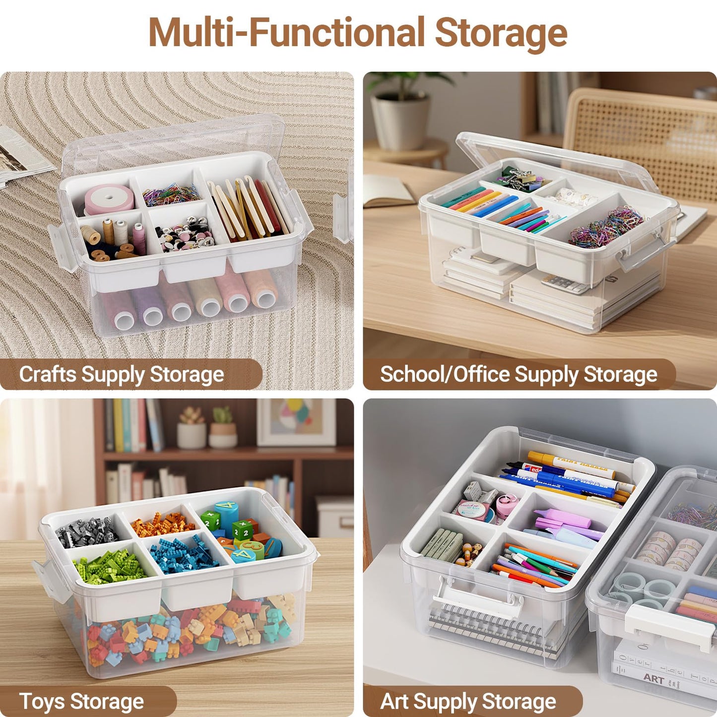 HOMETUK 20Qt Stackable Storage Bin with Lid & Tray, Clear Plastic Latching Box Organizer with Divider Portable 5Gal Container for Arts & Crafts, Home and Car Trunk Organization, 1Pack