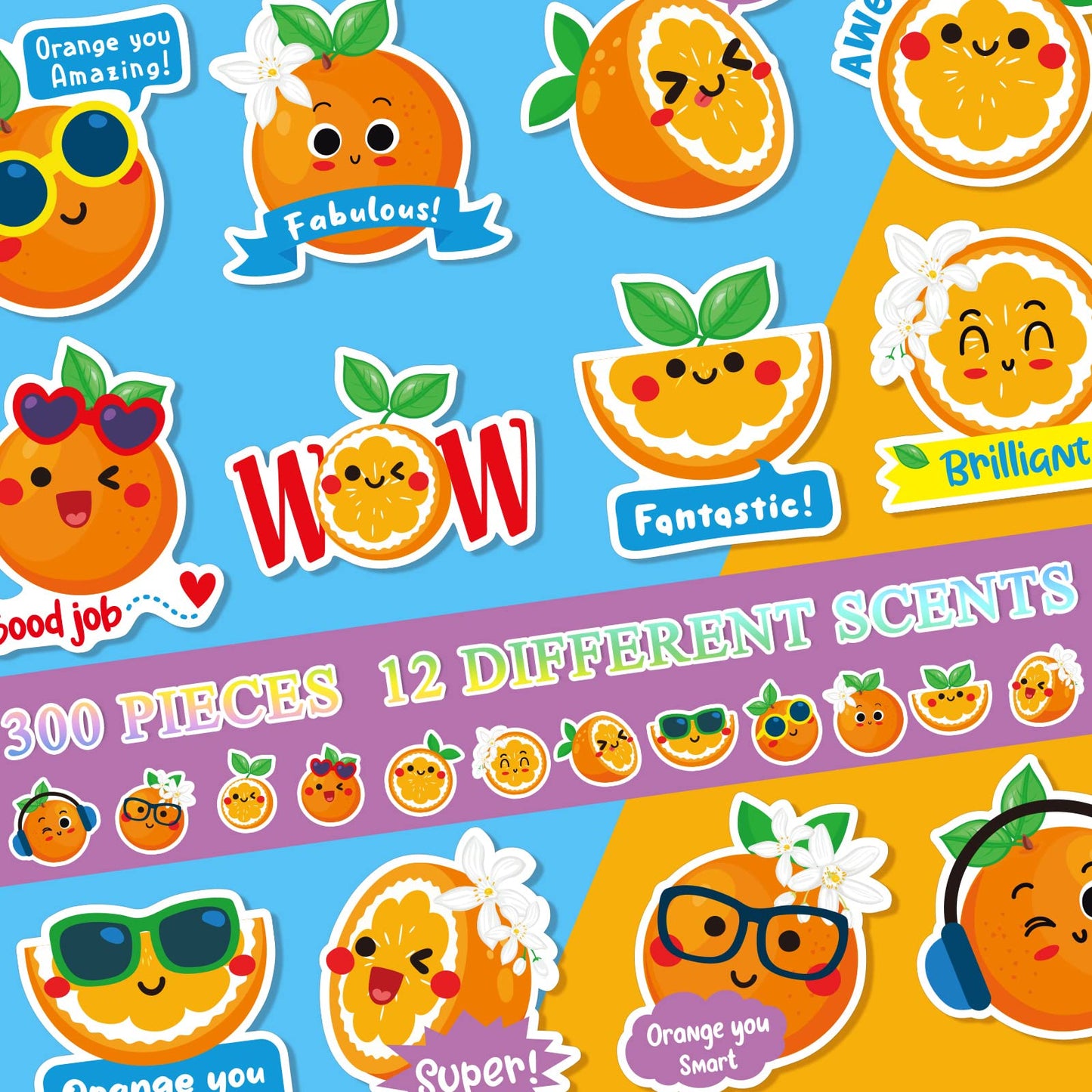 Jetec 300 Pcs Scratch and Sniff Sticker for Kids Scented Motivational Stickers Reward Teacher Incentive Positive Supplies for Student Classroom School Graduation(Orange)