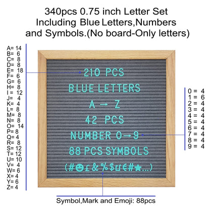 G GAMIT Felt Letter Board Letters Sets - Pre-cut 340pcs 3/4 Inch(0.75") Blue Letters with Canvas Bag(No Board Included)