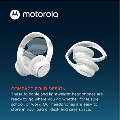 Motorola Sound Moto XT220 Bluetooth Wireless Headphones with Microphone, in-Line Control for Calls - Foldable Over-Ear Head Phones, Adjustable Headband, Dynamic Bass, Clear Sound - White