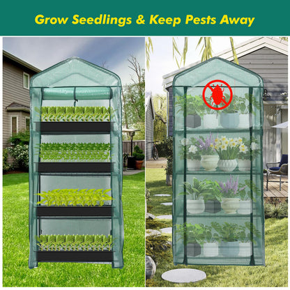 MaxWorks 4-Tier Portable Walk-in Greenhouse – 27" x 19" x 63" – Tall Mini Plant Grow House with Clear PE Cover & Steel Frame – Indoor/Outdoor Shelter for Seedlings, Herbs, or Flowers (51962)