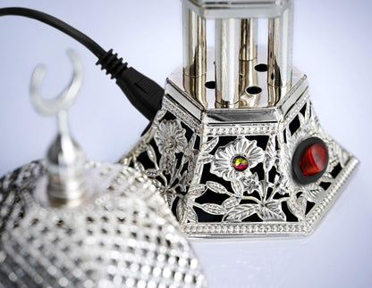 AM Regulator Electric Incense Burner – Adjustable Temperature and Timer Oud Burner for Bakhoor, Frankincense, Resin and Essential Oils - Safe Aromatherapy Burner for Home and Office (Silver)