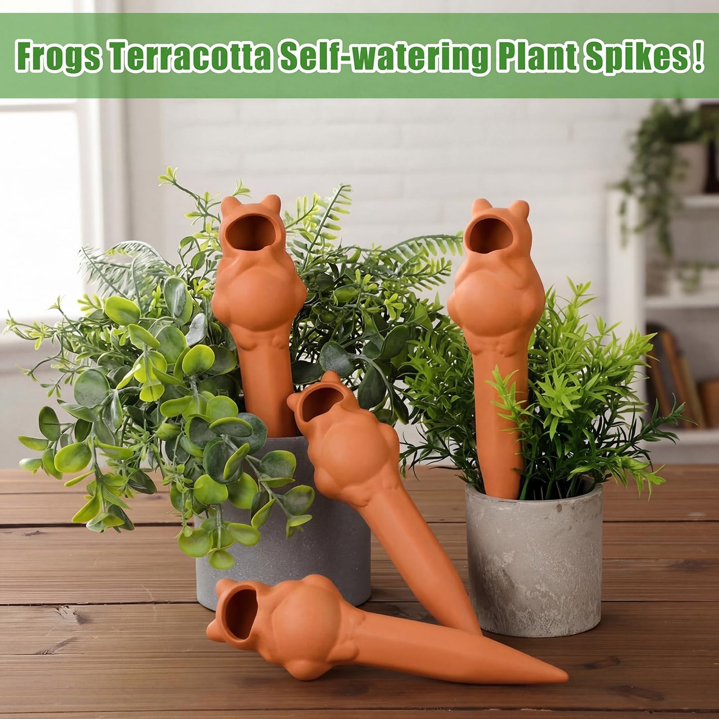 Ferrochef 4 Pack Terracotta Self Watering Stakes Frogs Shaped Plant Watering Devices Spikes Irrigation Slow Release Plant Self Water Spikes Planter Insert for Garden Indoor Outdoor Pot Plants