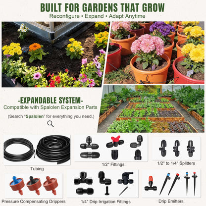 66FT Drip Irrigation System Kit Dual-Zone Garden Atomizing Watering System with 20 Copper 360° Adjustable Bendable Nozzles, Y-Splitter, Leak-Proof 1/4" Misting System for Garden Greenhouse Raised Beds