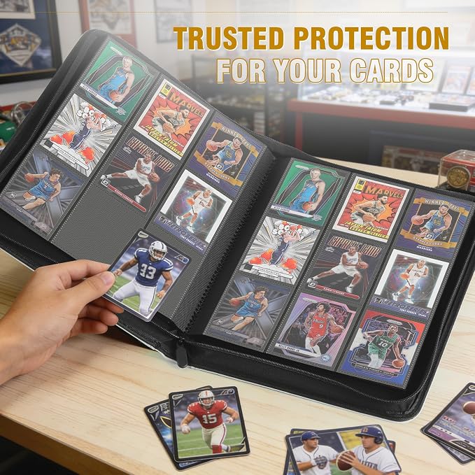 Trading Card Binder, Card Binder 9 Pocket for Trading Cards, Holds 540 Cards, Zippered Premium Card Collection Binder Album for Game Card, Sports Card, Yugioh, MTG (Carbon ash)