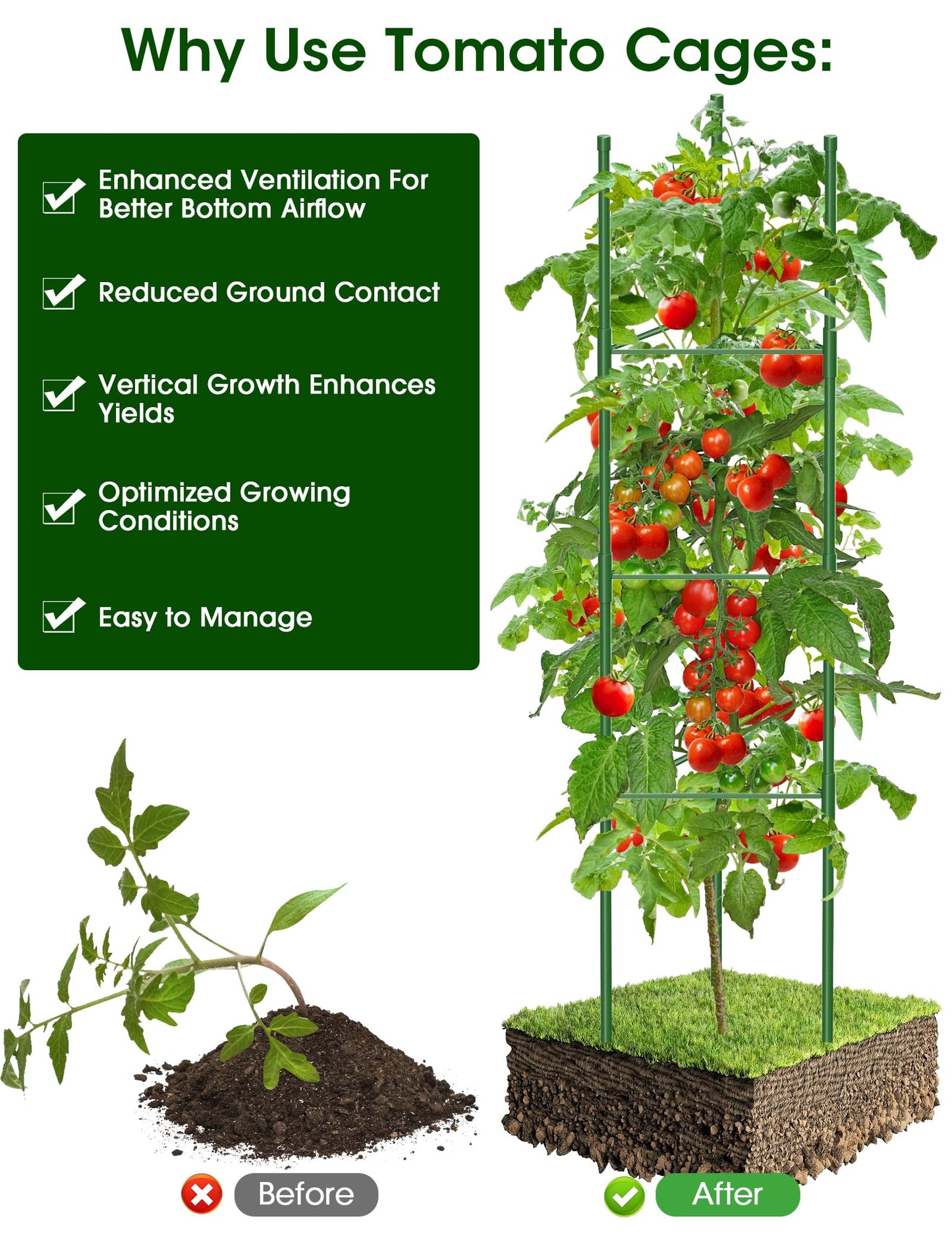 Tomato Cages,6 Pack MQJIAZHI 51.2inch Adjustable - Rust-Proof Tool-Free Trellis for Raised Garden Bed & Climbing Plants