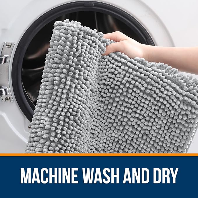 OLANLY Large Bathroom Rugs 45x27, Extra Soft Absorbent Chenille Bath Rugs, Rubber Backing Quick Dry, Machine Washable Bath Mats for Bathroom Floor, Tub and Shower, Home Decor Accessories, Light Grey