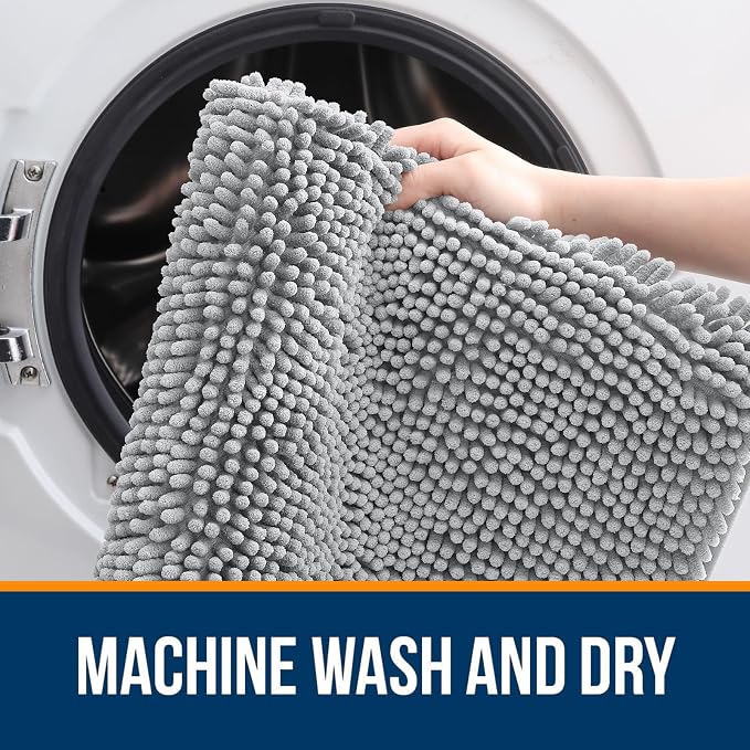 OLANLY Large Bathroom Rugs 70x46, Extra Soft Absorbent Chenille Bath Rugs, Rubber Backing Quick Dry, Machine Washable Bath Mats for Bathroom Floor, Tub and Shower, Home Decor Accessories, Light Grey