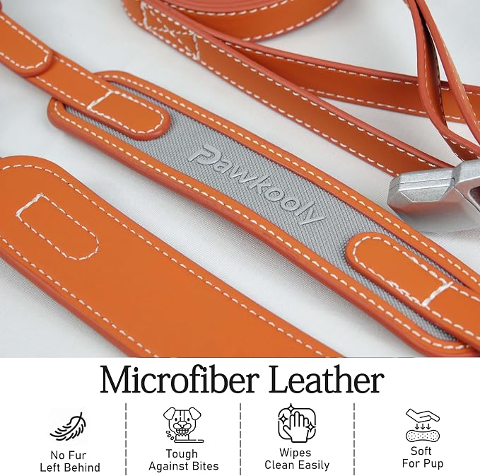 MagEase Dog Collar with 4FT Leash | Adjustable | Anti-Wrinkle, Bite & Stain-Resistant Leather | Soft & Skin-Friendly | 450LB Escape-Proof Magnetic Buckle (Orange, Medium)