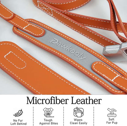 MagEase Dog Collar with 4FT Leash | Adjustable | Anti-Wrinkle, Bite & Stain-Resistant Leather | Soft & Skin-Friendly | 450LB Escape-Proof Magnetic Buckle (Orange, Medium)