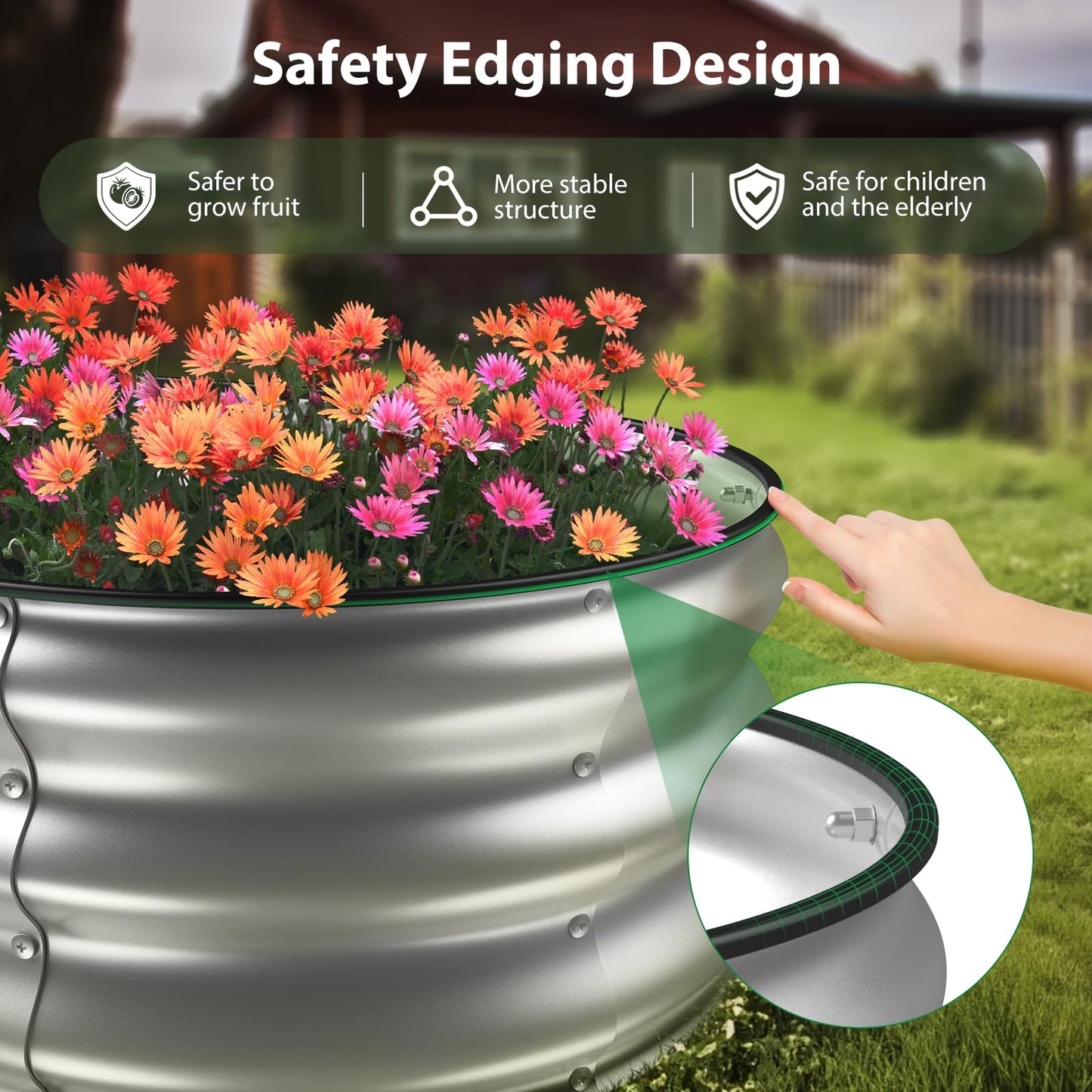 Winpull Raised Garden Bed Kit, 4x2x1 ft Galvanized Planter Box Outdoor with Safety Edging, Large Metal Raised Beds for Gardening Vegetables Flower Herb (Classic Silver)