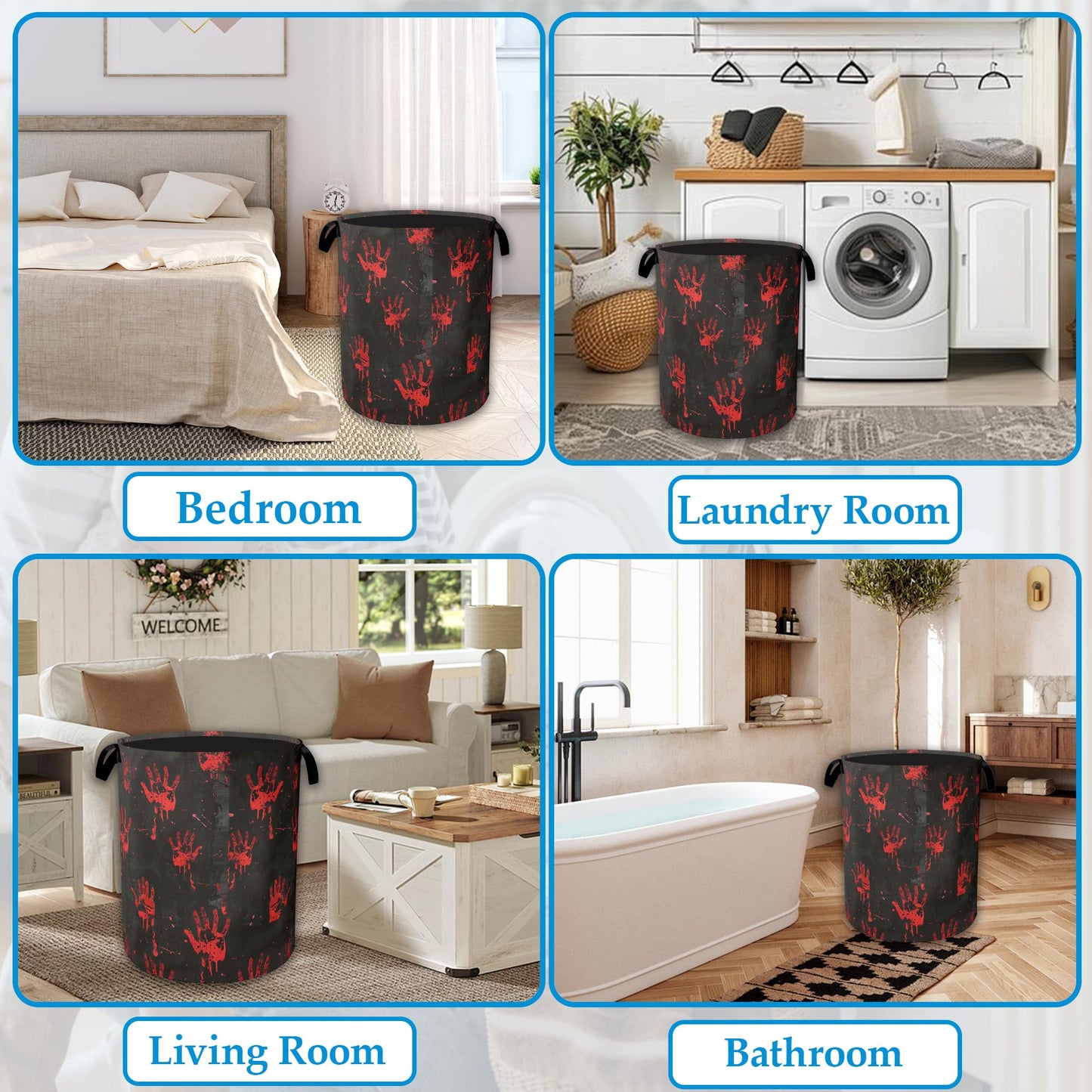 Halloween Blood Spatter Hand Laundry Basket Collapsible Laundry Hamper, Oxford Cloth Storage Bin for Room/Bathroom/Bedroom/Dormitories 16" X 20.8"