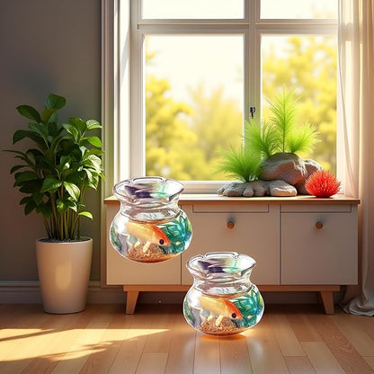 2Pcs Miniature Fish Tank Toy Mini Round Fish Bowls Resin Goldfish Grass for Dollhouse Desktop Craft Project Decor,Mini Fish Bowl,Dollhouse Accessories,Dollhouses Décor