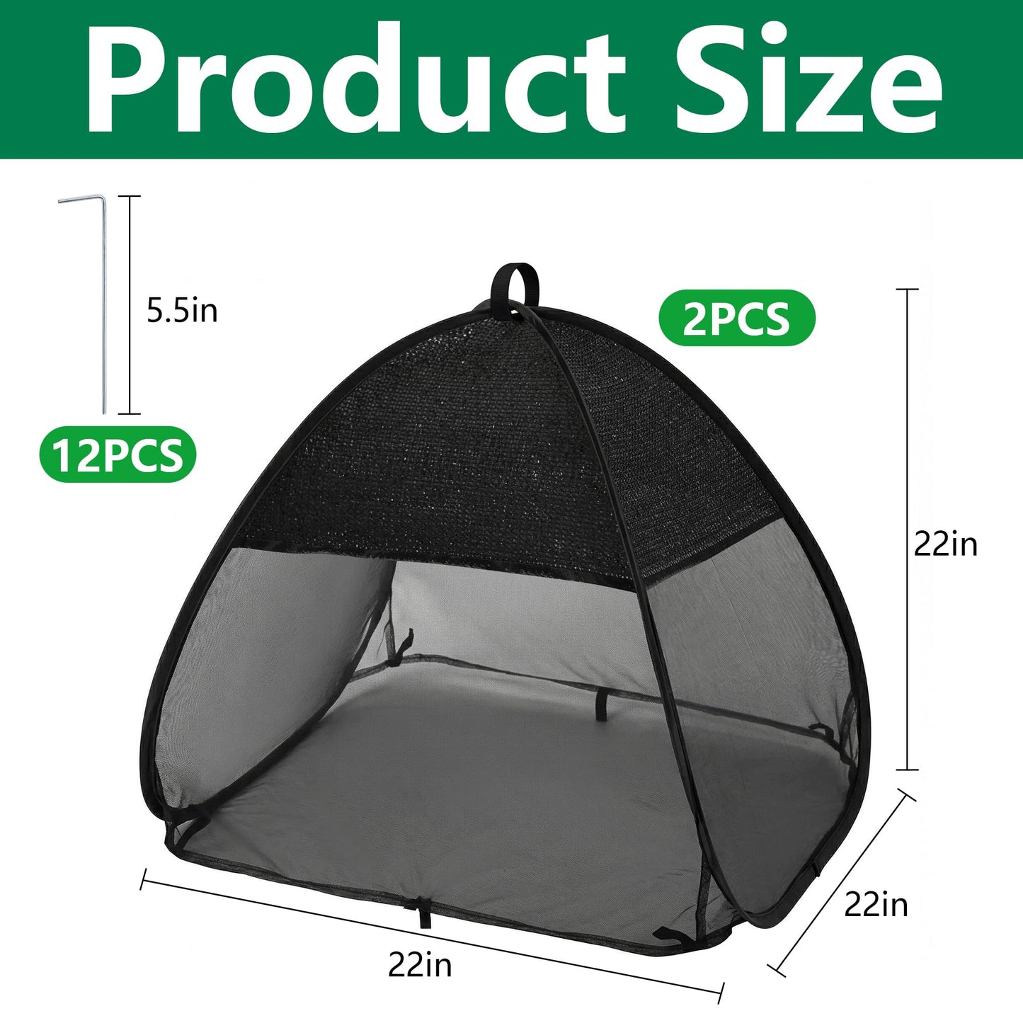 2 Pcs Pop Up Garden Netting Bug and Shade Covers, 22" x 22" x 22" Plant Sun Shade Top Bird Netting Tents, Insect Barrier Sun Protection Plant Cover Tent for Outdoor Plants Vegetables Fruits (Black)