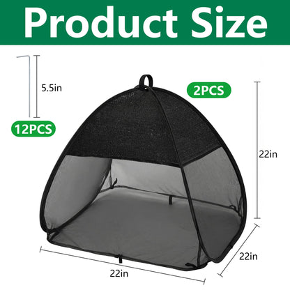 2 Pcs Pop Up Garden Netting Bug and Shade Covers, 22" x 22" x 22" Plant Sun Shade Top Bird Netting Tents, Insect Barrier Sun Protection Plant Cover Tent for Outdoor Plants Vegetables Fruits (Black)