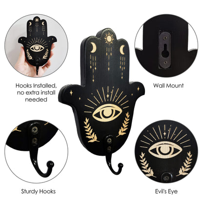 Ella & Emma Wall Mounted Coffin-Shaped Key Holder - Gothic Home Decor Wall Hanger with Hook - Gothic & Spooky Halloween Decor for Home - 2 Pieces (HAMSAHAND)