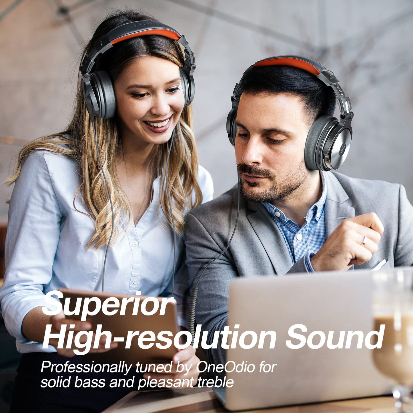 OneOdio Hi-Res Over Ear Headphones for Studio Monitoring and Mixing, Sound Isolation, Protein Leather Earcups, 50mm Driver Unit, Wired Headphones for AMP Guitar Keyboard (Pro-50 Metallic Blue)