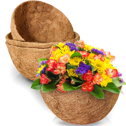 TigeJoy Coco Coir Liners for Hanging Baskets 12inch 3PCS, 100% Natural Coco Fiber Planter Insert, Round Thick Coconut Liners for Garden Plants Flower Vegetable Pot Flowerpot Replacement Liner
