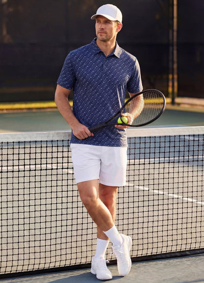 Libin Golf Shirts for Men Short Sleeve Quick Dry Performance Moisture Wicking Print Collared Polo Shirts Casual Business, Navy Golf Club, Large