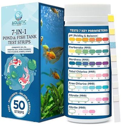 Pond Test Strips 7-in-1 (50 Pack) – Fish Tank & Pond Water Testing Kit for Freshwater & Saltwater – Quick & Accurate Aquarium Water Test Kit for pH, Nitrate, Nitrite, Hardness