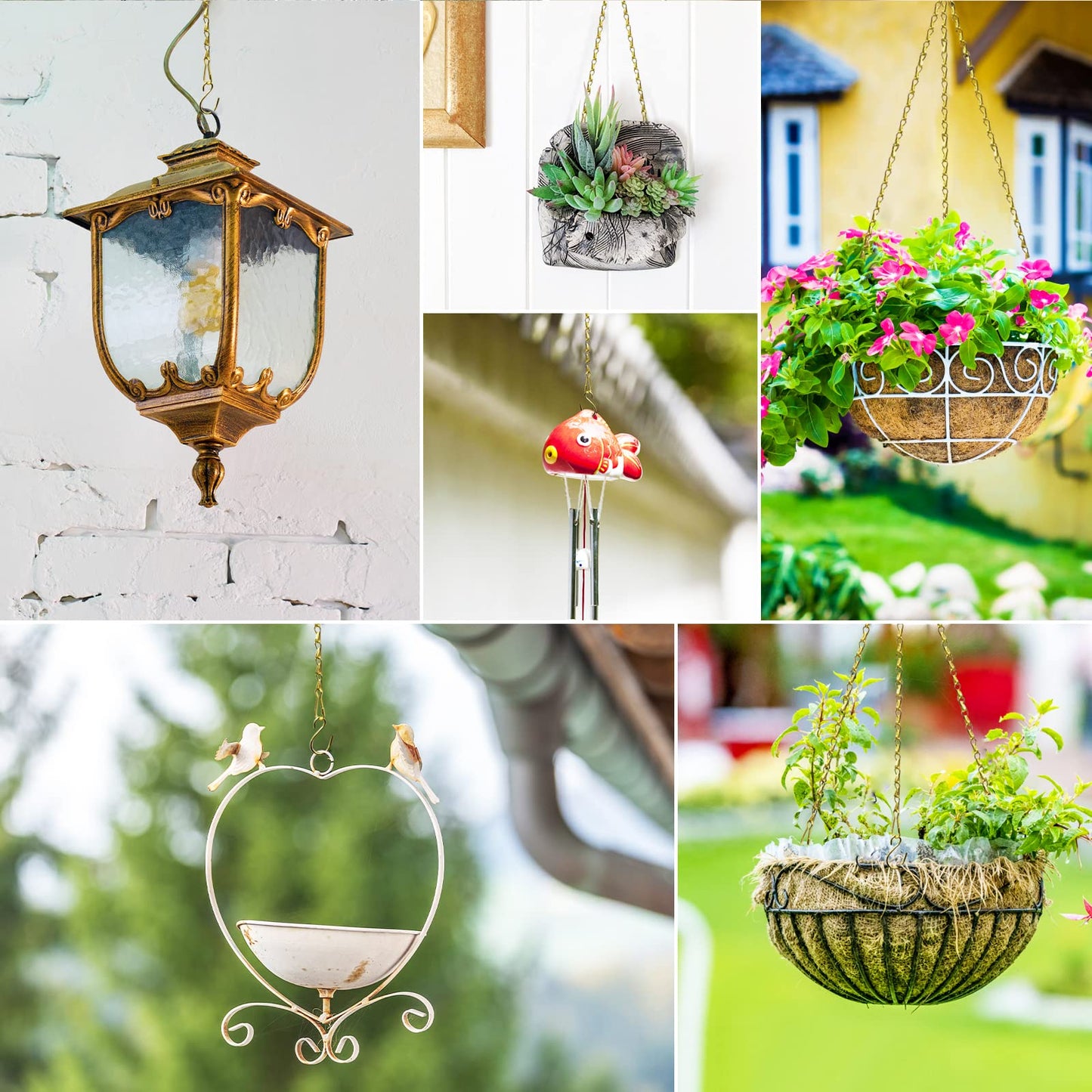 RIFNY Gold Chain for Hanging Plants, 24 Inch Small Plant Chains for Hanging Baskets Kits with Hooks for Bird Feeders Planters Billboards Lanterns Wind Chimes Ornaments Outdoor/Indoor Use (10 PCS)
