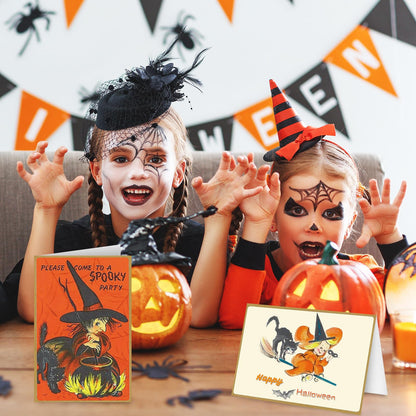 Whaline 50 Pack Halloween Greeting Cards with Sticker Envelope Vintage Evil Pumpkin Witch Blank Note Cards for Party Invitations, 4 x 6 Inch