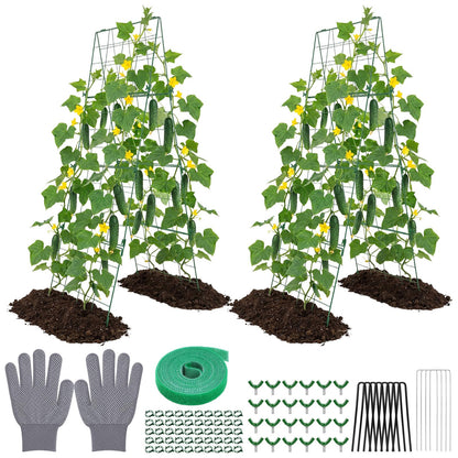 Chumia 2 Pack 48" x 16" Thickened Cucumber Trellis for Raised Bed Garden, Foldable A Frame Metal Garden Trellis for Climbing Plants Outdoor Plant Support for Vegetables Fruit, Green