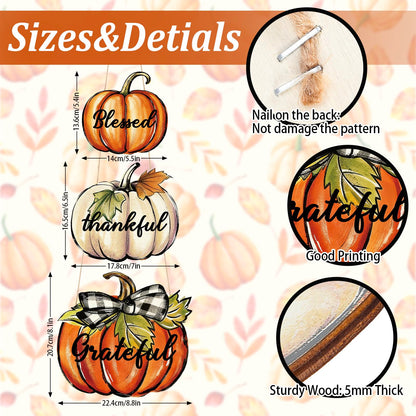 AnyDesign Fall Wooden Hanging Door Sign Thanksgiving Party Decoration Rustic Pumpkin Wood Plaque Ornament Pre-Assembled with DIY Bow Leaves for Autumn Front Door Wreath Porch