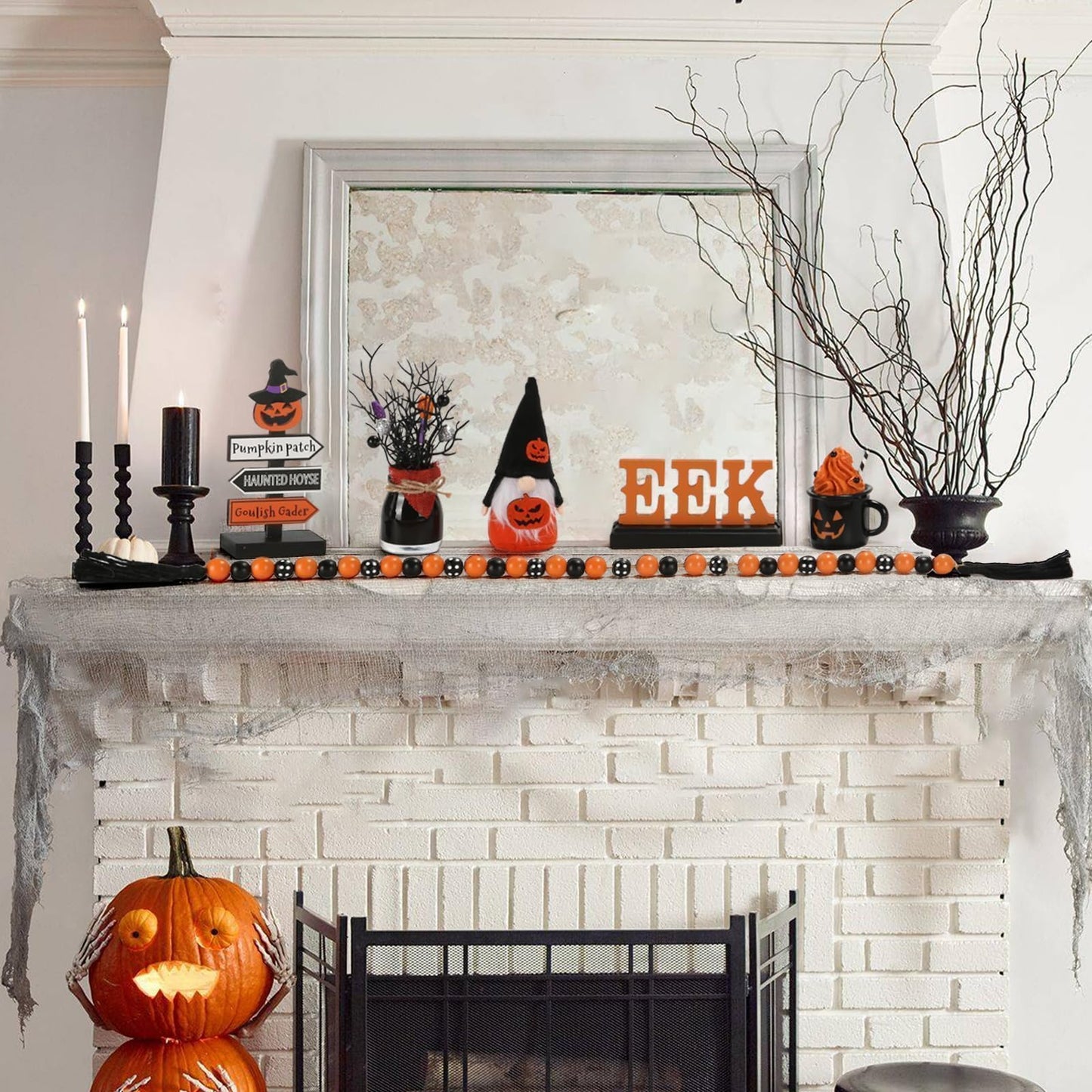Halloween Decorations 6PCS Tiered Tray Decor, Cute Tabletop Halloween Decor for Home Indoor Tray Shelf Mantel Office Table Centerpieces Farmhouse Rustic Spooky Wood Signs