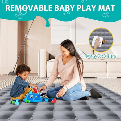 ICAREWAY Foldable Playpen for Babies and Toddlers, 50x50 Inches Portable Playpen, Kids Collapsible Play Pen with 2 Handlers, Indoor & Outdoor Baby Fence Play Area with Visible Mesh, Light Green