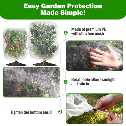 2 PCS Large Fruits Tree Netting Cover for Garden 4 x 6 ft Garden Insect Bird Barrier Plant Netting for Tomato Blueberry Bush Netting Covers Deer Cicada Netting Cover Bag with Drawstring