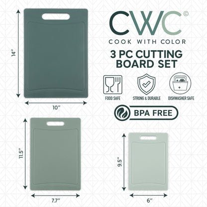 COOK WITH COLOR Non-Slip Cutting Board Set – Kitchen Essentials with Easy Grip Handle for Meat, Veggies, and Fruits, 3 Cutting Boards, Mint