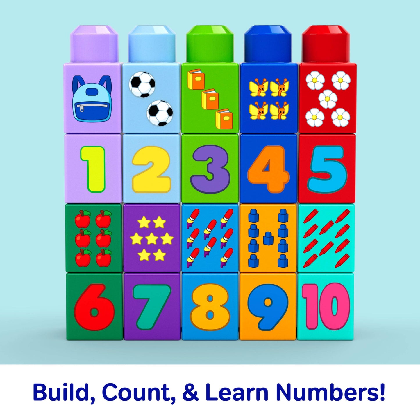 MEGA BLOKS First Builders Toddler Block Toys Set, Build & Count Bus 45 Pieces, Learn Numbers and Counting, Yellow, Ages 1+ Years