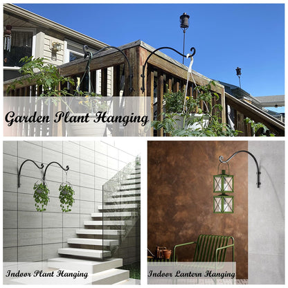 6-Pack Hanging Plant Bracket, 12-Inch Outdoor Hanging Basket Bracket, Black Metal Wall Mount Plant Hooks for Flower Baskets, Bird Feeders and Wind Chimes Indoors and Outdoors - Heavy Duty Plant Hanger