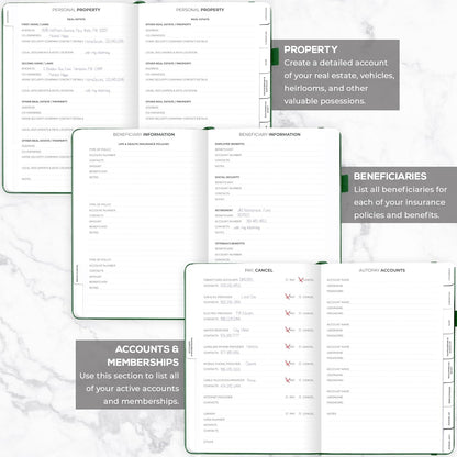 Clever Fox Large End of Life Planner – Guided Final Arrangements Organizer Notebook for Instructions, Beneficiary Info, Will Preparation, Last Wishes & Funeral Planning – 8.5" x 11" (Dark Green)