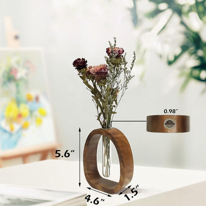 JYSHLCAH Wooden Glass Test Tube Vase Flower Holder Plant Vase Small Plant Terrarium Display for Desk Décor