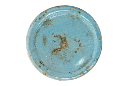Creative Co-Op Large Distressed Blue Terracotta Pillar Candle Holder