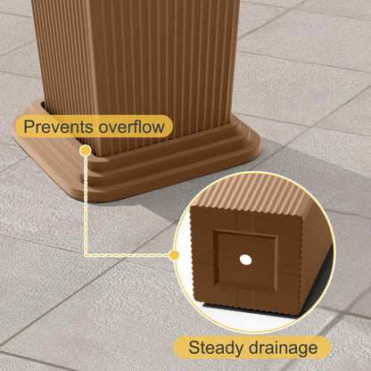 YESUNEED 24-Inch Tall Planters Set of 2 for Outdoor and Indoor Use,Tapered Flower Pots with Drainage Tray, Front Porch and Patio Decor,Ideal for Large Plants (Stripes-Brown)