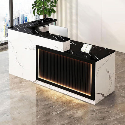 Modern Reception Desk with Counter and Drawer Office Front Desk with Cabinet Wooden Commercial Reception Table Checkout Counter for Retail Salon Lobby White and Black Right 79inch/200cm