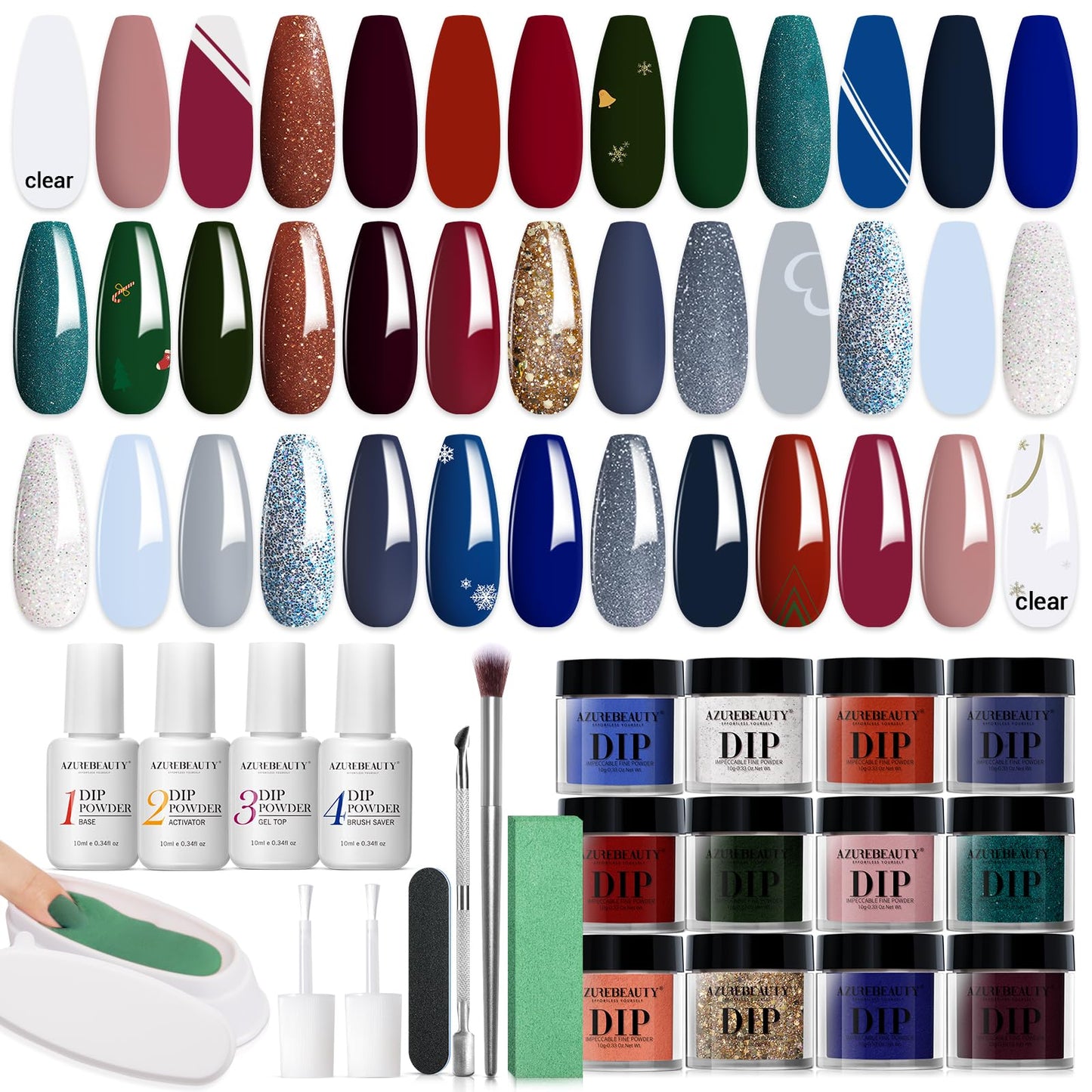 AZUREBEAUTY 31 Pcs Dip Powder Nail Kit 20 Colors Glitter Nude Brown Pink White Gray Dip Powder Liquid Set with Top/Base Coat Activator for French Nails Art Manicure DIY Salon Women Valentine's Gift