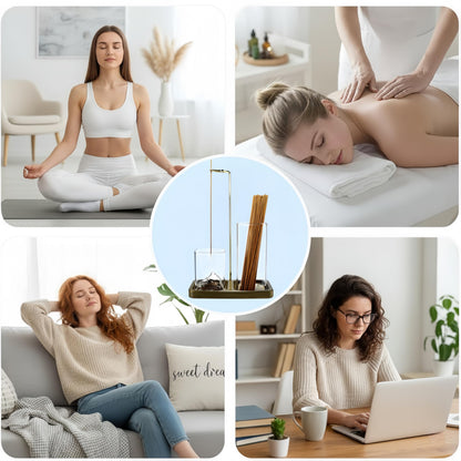 2 in 1 Incense Holder for Sticks, Anti-Ash Flying Burner with 40 Incense Sticks & Removable Glass Ash Catcher, Home Decor for Meditation Yoga Spa