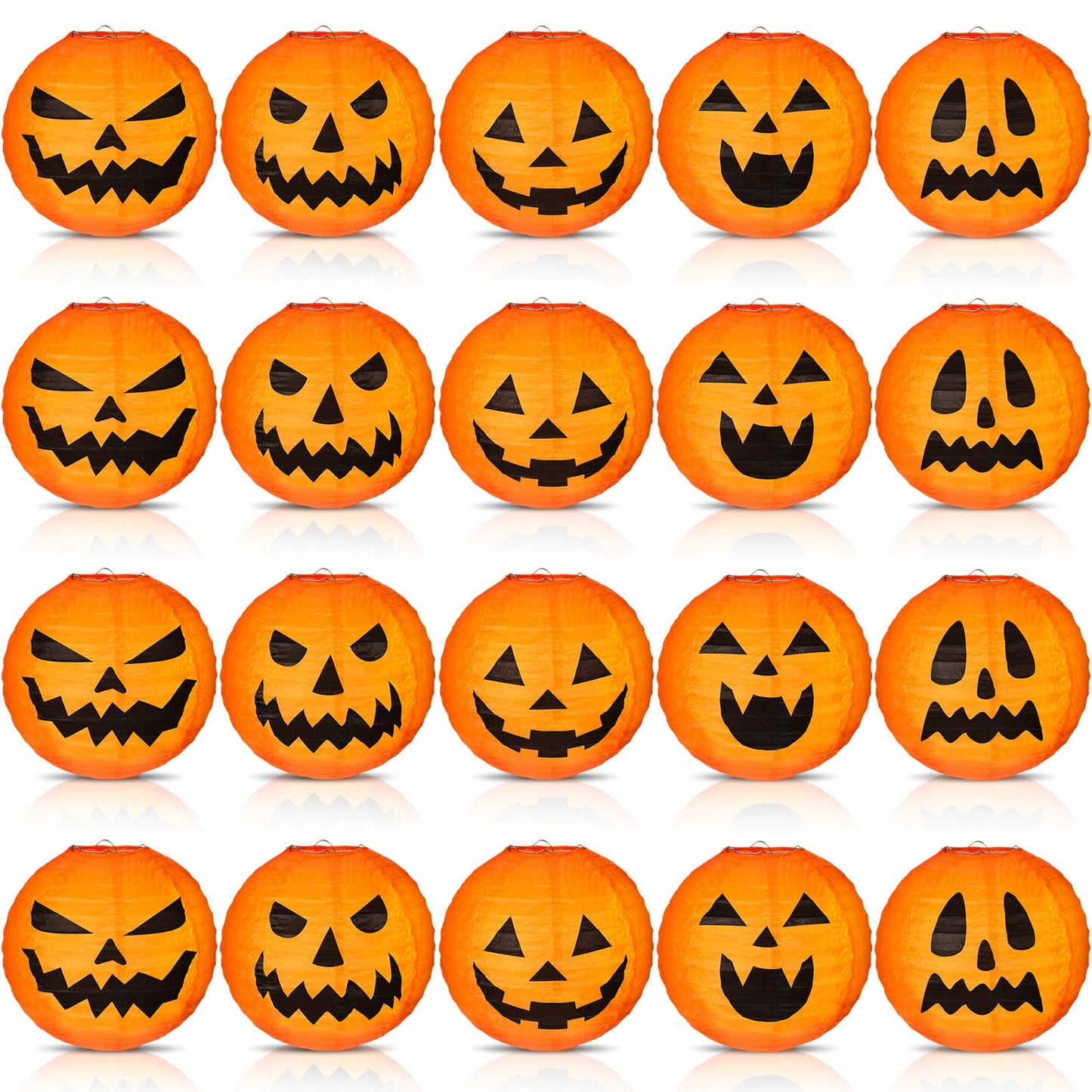 Retisee 20 Pcs 8 Inch Halloween Pumpkin Paper Lantern Halloween Jack O Lantern Paper Lantern Orange Pumpkin Lantern for Halloween Party Halloween Pumpkin Hanging Paper Lantern for Indoor Outdoor Decor